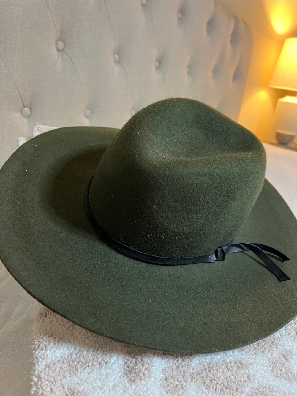 Olive Green Wool Rancher Hat | One Size | Wide Brim Boutique Style - Picture 2 of 3